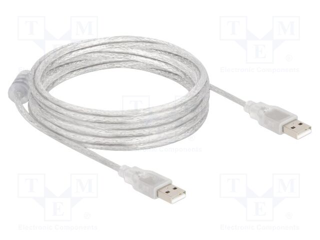 Cable; USB 2.0; USB A plug,both sides; 5m; transparent; 480Mbps