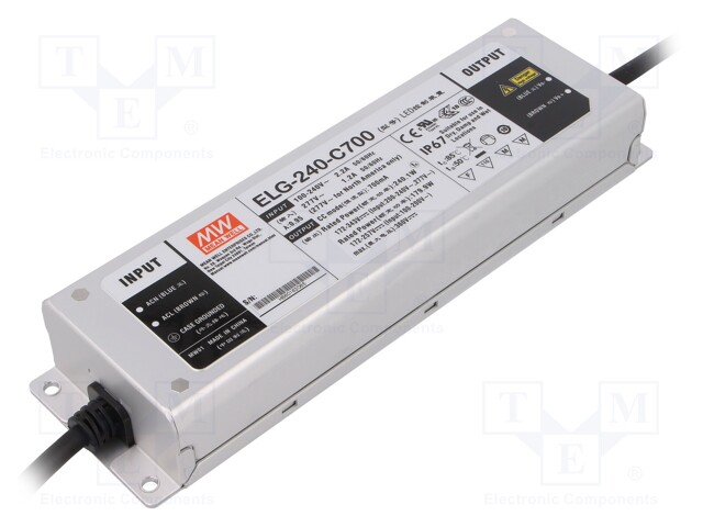 Power supply: switched-mode; LED; 240.1W; 172÷343VDC; 700mA; IP67