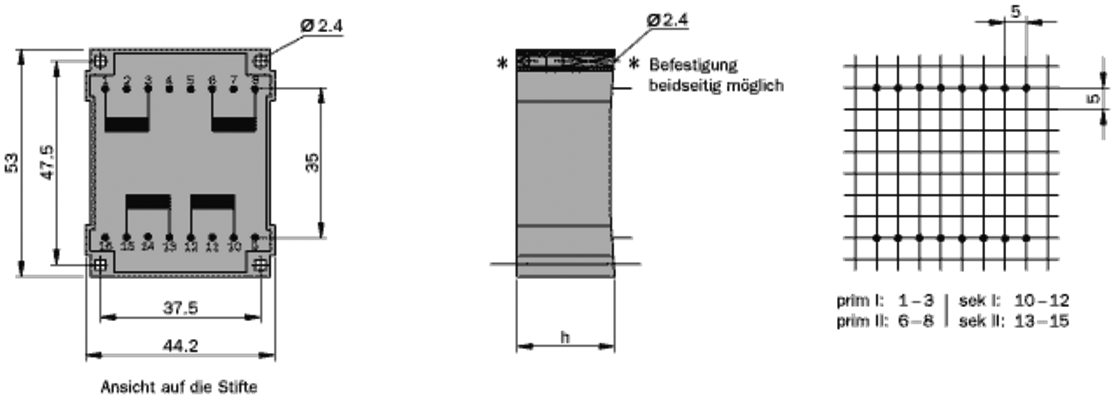 Transformer: encapsulated; 6VA; 115/115VAC; 15V; 15V; 200mA; 200mA