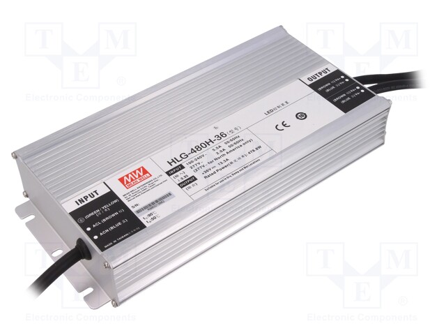 Power supply: switched-mode; LED; 480W; 36VDC; 13.3A; 90÷305VAC