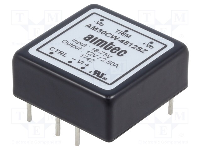 Converter: DC/DC; 30W; Uin: 18÷75V; 12VDC; Iout: 2.5A; 1"x1"; 19g