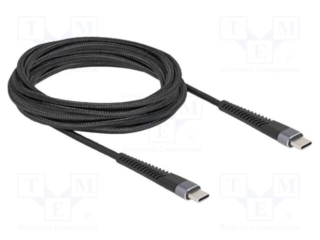 Cable; USB 2.0; USB C plug,both sides; 3m; black; 22AWG,30AWG