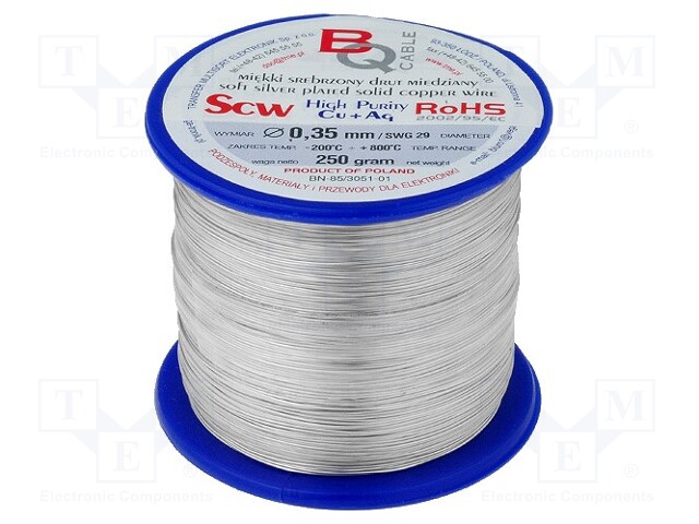 Silver plated copper wires; 0.35mm; 250g; 312m; -200÷800°C
