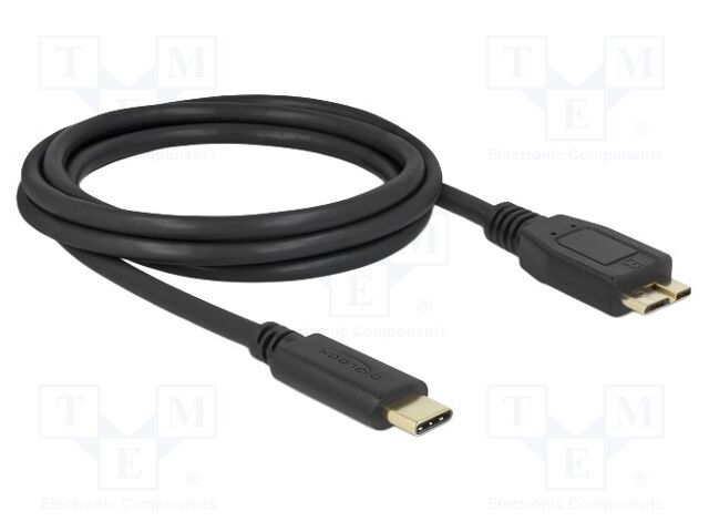 Cable; USB B micro plug,USB C plug; 2m; black; 22AWG,30AWG; 5Gbps