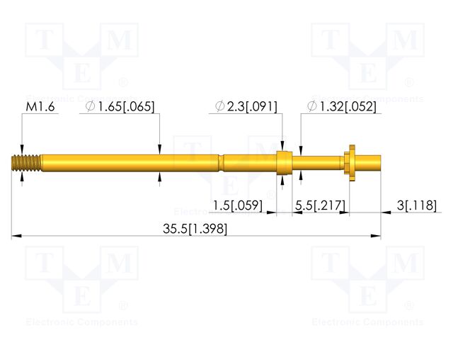 Test needle; Spring compression: 4mm; 5mm; 8A; CuBe; gold-plated