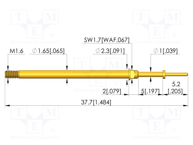 Test needle; Spring compression: 4mm; 5mm; 8A; CuBe; gold-plated