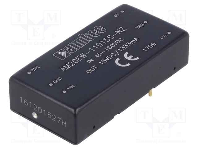 Converter: DC/DC; 20W; Uin: 40÷160V; 15VDC; Iout: 1333mA; 2"x1"; 28g