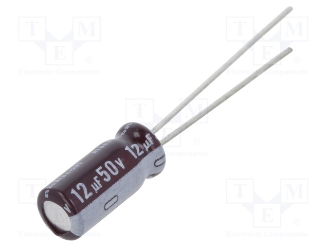 Capacitor: electrolytic; low impedance; THT; 12uF; 50VDC; Ø5x11mm