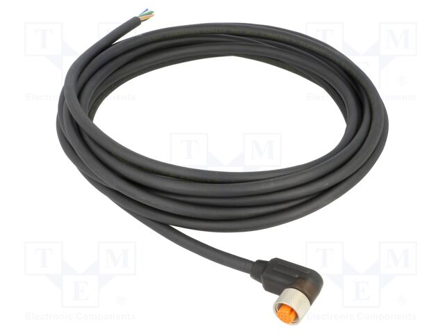 Connection lead; M12; PIN: 12; angled; 5m; plug; 30VAC; 1.5A; IP67