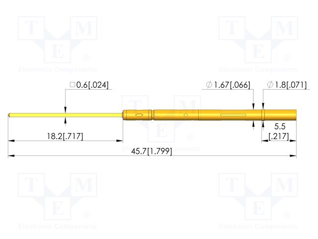 Test probe socket; gold-plated; KS-100; 45.7mm; test needles