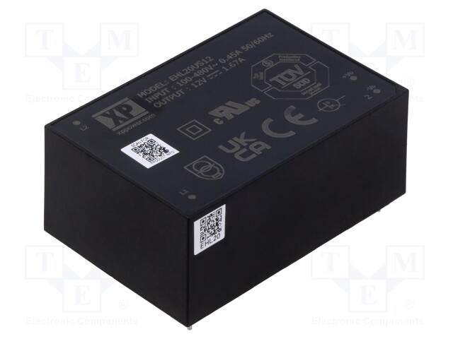 Converter: AC/DC; 20W; Uout: 12VDC; Iout: 1.67A; OUT: 1; 86%; THT; EHL