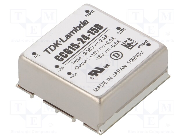 Converter: DC/DC; 15W; Uin: 9÷36V; Uout: 15VDC; Uout2: -15VDC; 20g