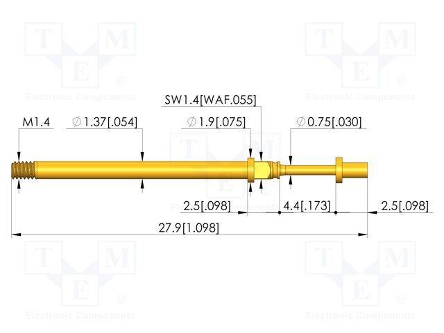 Test needle; Spring compression: 3.5mm; 4.4mm; 5A; CuBe; Ø: 1.2mm