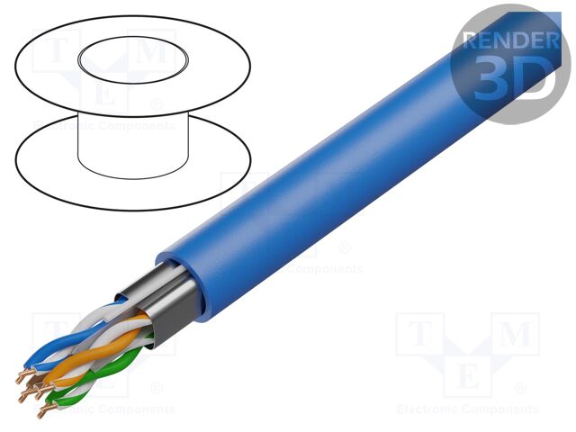 Wire; F/UTP; 6a; solid; Cu; 4x2x23AWG; LSZH; blue; 100m; Øcable: 7.2mm