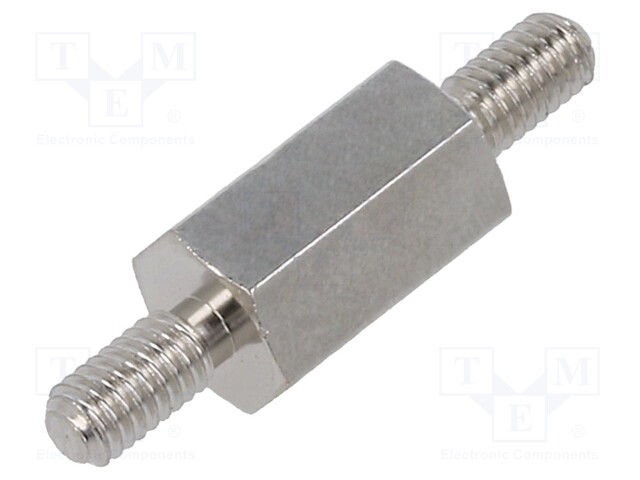 Screwed spacer sleeve; 10mm; Ext.thread: M3; hexagonal; brass