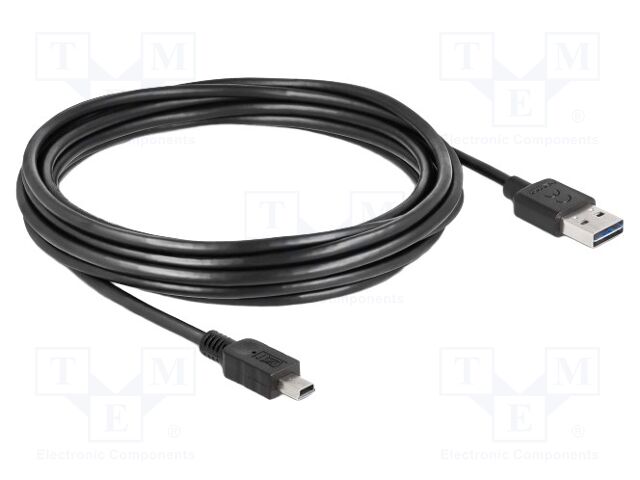 Cable; USB 2.0; USB A plug double sided,USB B mini plug; 5m