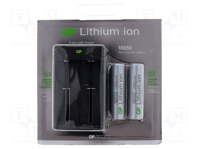 Charger: for rechargeable batteries; Li-Ion; 3.6/3.7V; 1A; 5VDC