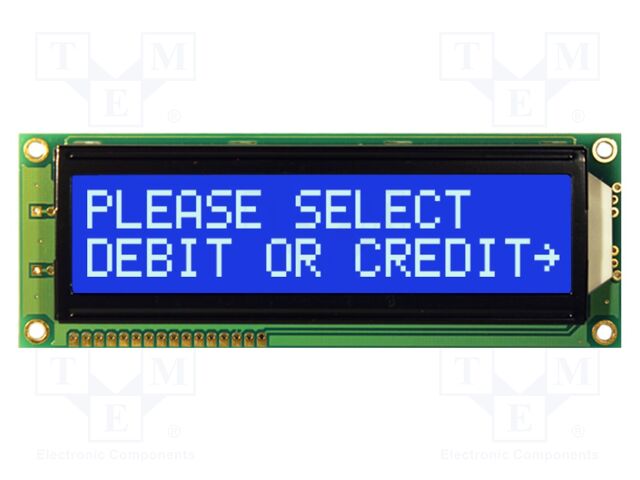Display: LCD; STN Negative; 16x2; blue; 122x44mm; LED; 1x16; 3.3V