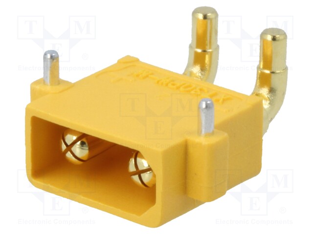 Socket; DC supply; XT30; male; PIN: 2; on PCBs; THT; Colour: yellow
