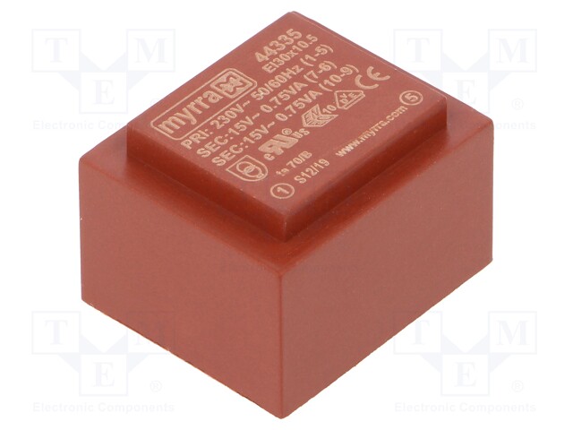 Transformer: encapsulated; 1.5VA; 230VAC; 15V; 15V; 50mA; 50mA