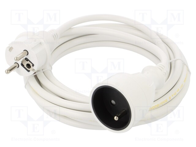 Extension lead; Sockets: 1; PVC; white; 3x1,5mm2; 5m; 16A; STANDARD