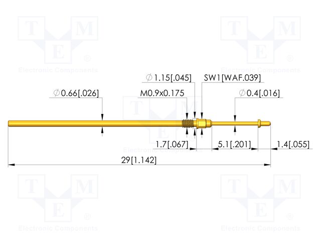 Test needle; Spring compression: 4mm; 5mm; 3A; CuBe; gold-plated