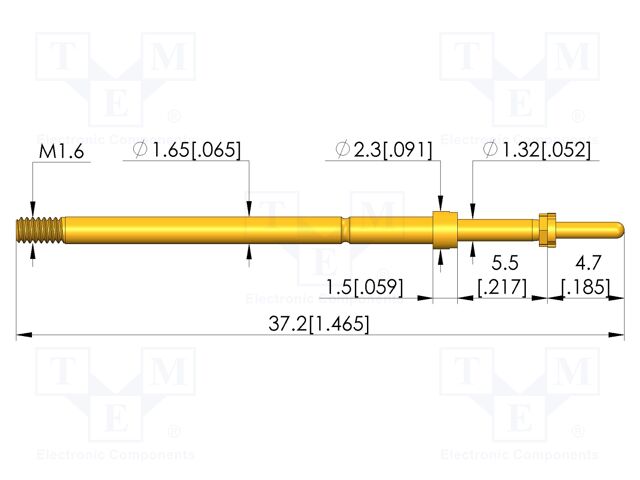 Test needle; Spring compression: 4mm; 5mm; 8A; CuBe; gold-plated