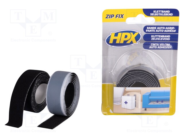 Tape: velcro; W: 20mm; L: 1m; D: 2.1mm; synthetic rubber; black