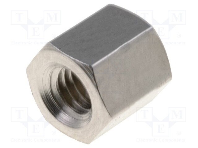 Screwed spacer sleeve; Int.thread: M3; 5mm; brass; nickel