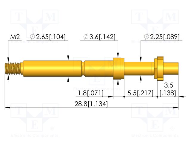 Test needle; Spring compression: 4mm; 5mm; 8A; CuBe; gold-plated
