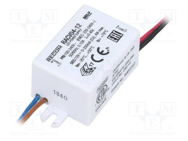 Power supply: switched-mode; LED; 4W; 12VDC; 330mA; 90÷264VAC; IP65