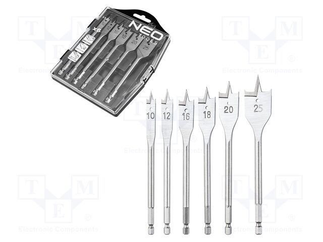 Drill set; for wood; Holder: cylindrical; 6pcs.
