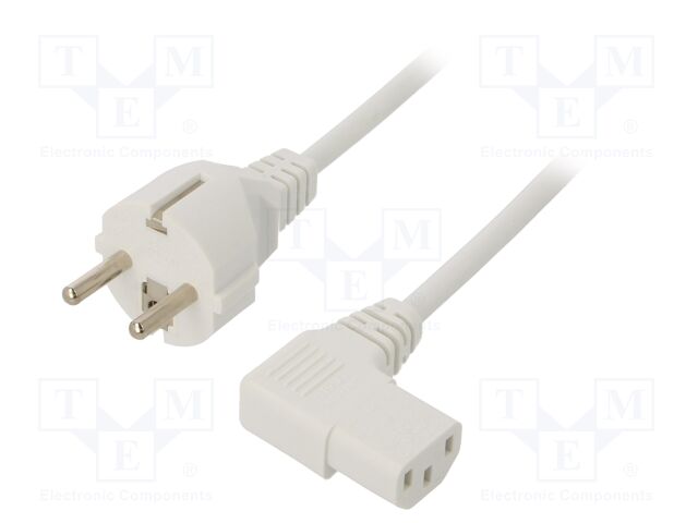 Cable; CEE 7/7 (E/F) plug,IEC C13 female 90°; 1.8m; white; PVC