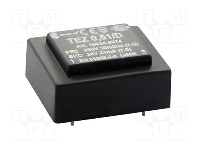 Transformer: encapsulated; 0.51VA; 230VAC; 24V; PCB; IP00; 44g; TEZ