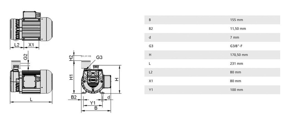 Vacuum pump; 58dBA; IP54; Suction rate @50Hz: 8m3/h; EVE-TR
