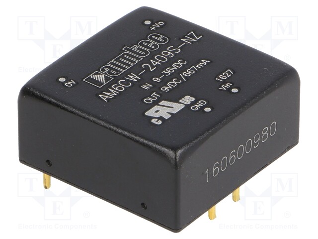 Converter: DC/DC; 6W; Uin: 9÷36V; 9VDC; Iout: 667mA; 1"x1"; 14g