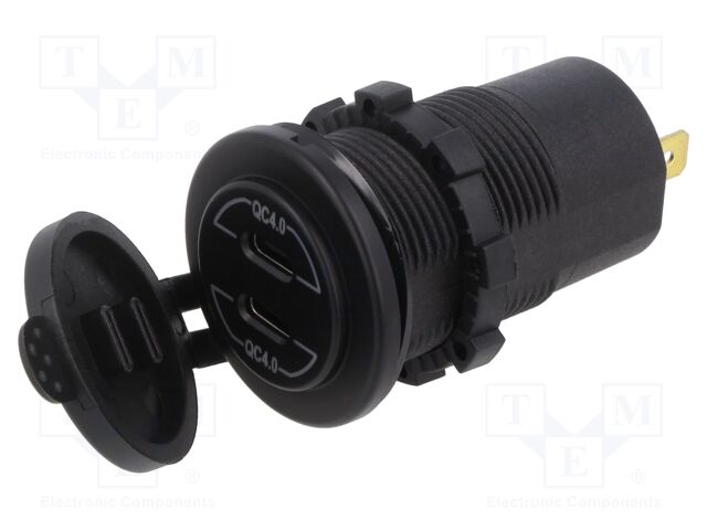 USB power supply; USB C socket x2; Sup.volt: 12÷24VDC; black