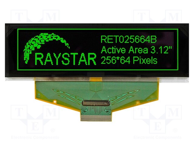 Display: OLED; graphical; 3.12"; 256x64; Dim: 88x27.8x2.05mm; green