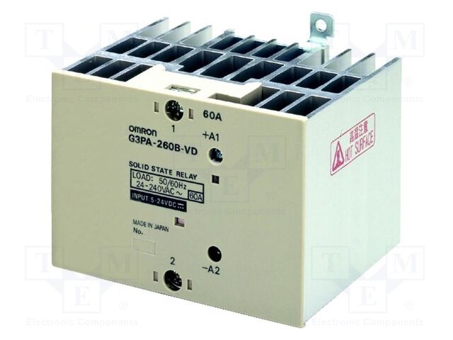 Relay: solid state; Ucntrl: 12÷24VDC; 50A; 180÷528VAC; G3PA