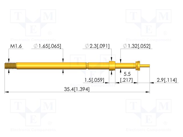 Test needle; Spring compression: 4mm; 5mm; 5A; CuBe; gold-plated
