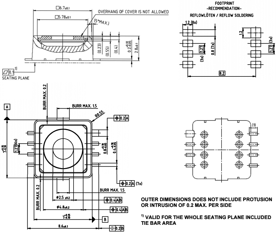 Pressure Sensor, Absolute, 15.2 mV/kPa, 20 kPa, 300 kPa, 4.5 V, 5.5 V