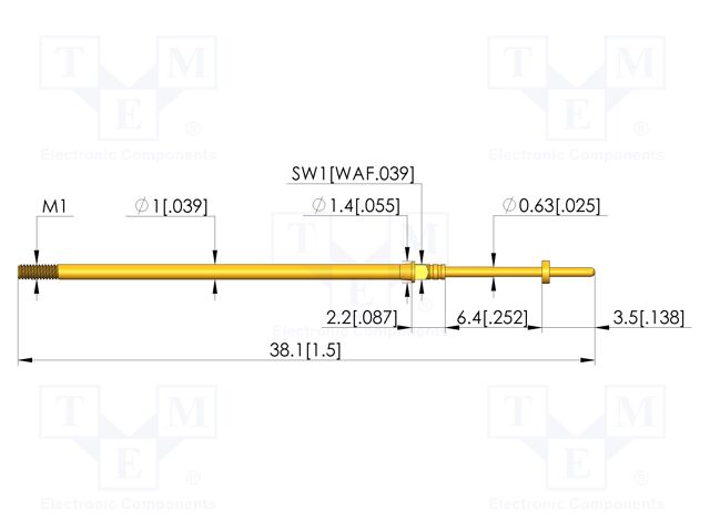 Test needle; Spring compression: 4.3mm; 6.35mm; 3A; CuBe; Ø: 0.6mm
