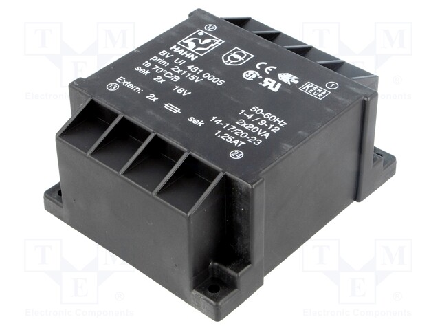 Transformer: encapsulated; 40VA; 115/115VAC; 18V; 18V; 1111mA; 780g