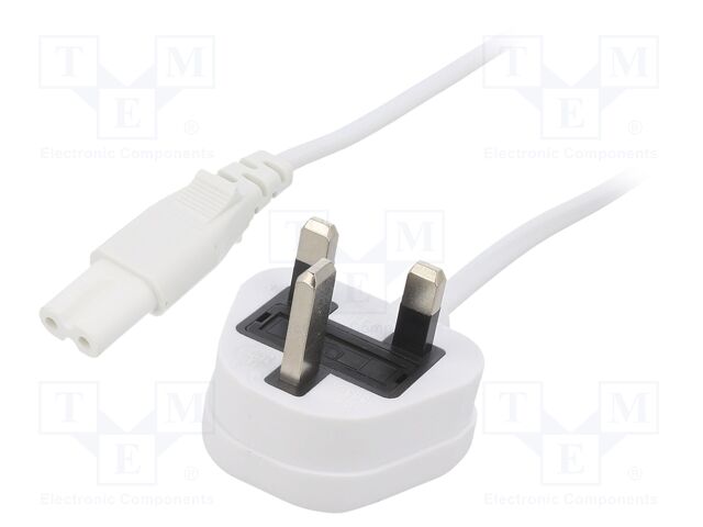Cable; BS 1363 (G) plug,IEC C7 female; PVC; 5m; white; 2x0,75mm2