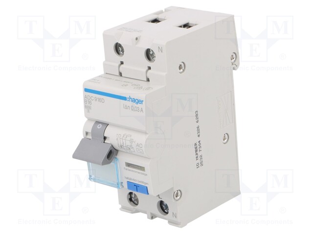 RCBO breaker; Poles: 1+N; DIN