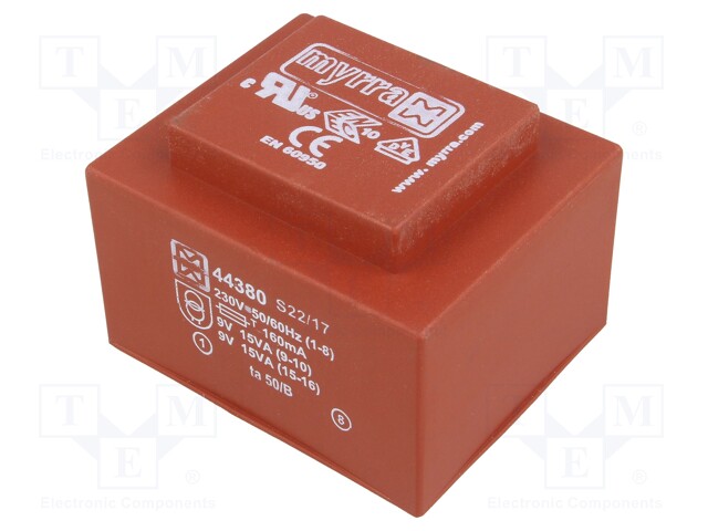 Transformer: encapsulated; 30VA; 230VAC; 9V; 9V; 1667mA; 1667mA