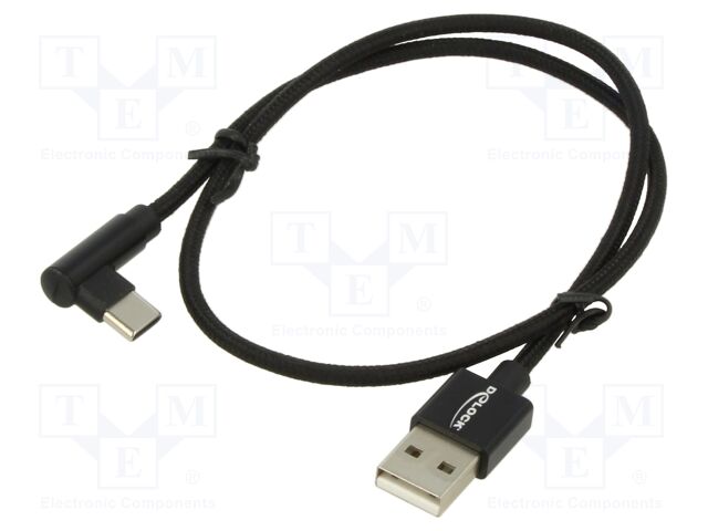 Cable; USB 2.0; USB A plug,USB C plug 90° left/right; 0.5m; 1.5A