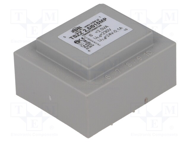 Transformer: encapsulated; 2.5VA; 230VAC; 24V; 0.1A; Mounting: PCB