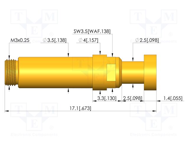 Test needle; Spring compression: 2mm; 2.5mm; 50A; CuBe; Ø: 4mm; flat