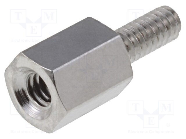 Screwed spacer sleeve; Int.thread: M2; 5mm; Ext.thread: M2; brass